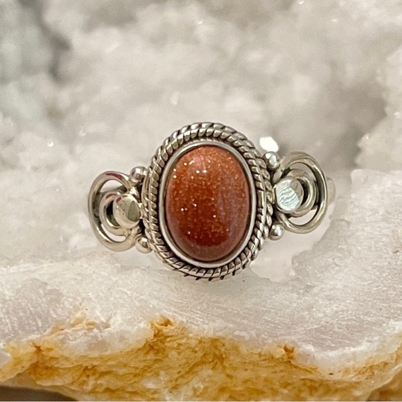 Goldstone Sterling Silver Ring 925 Size 7 - Picture 1 of 6
